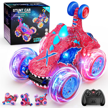 Carsky Remote Control Car RC Cars for Boy 360?Stunt Rotation 4WD Remote Cars for Kids 3-6 Double Sided Dinosaur Toy with Lights,