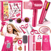 G.C Girls Hair Salon Toys Kids Pretend Play Hair Styling Kit With Realistic Blow Dryer Straightener Stylist Apron Scissors Acces