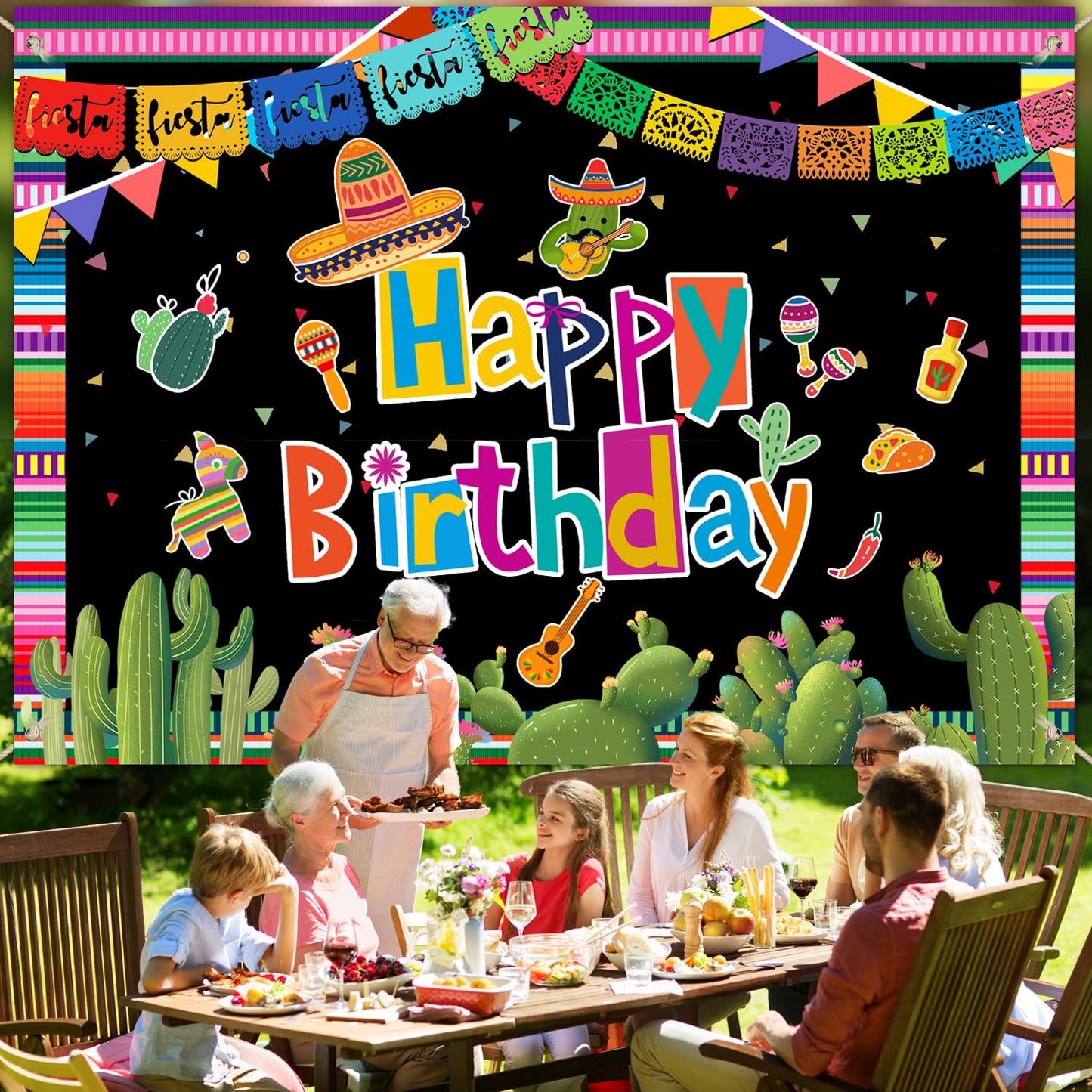 Mexican Party Backdrop Happy Birthday, Fiesta Party Backdrop, Cinco De Mayo Carnival Party Decorations, Colorful Wall Background