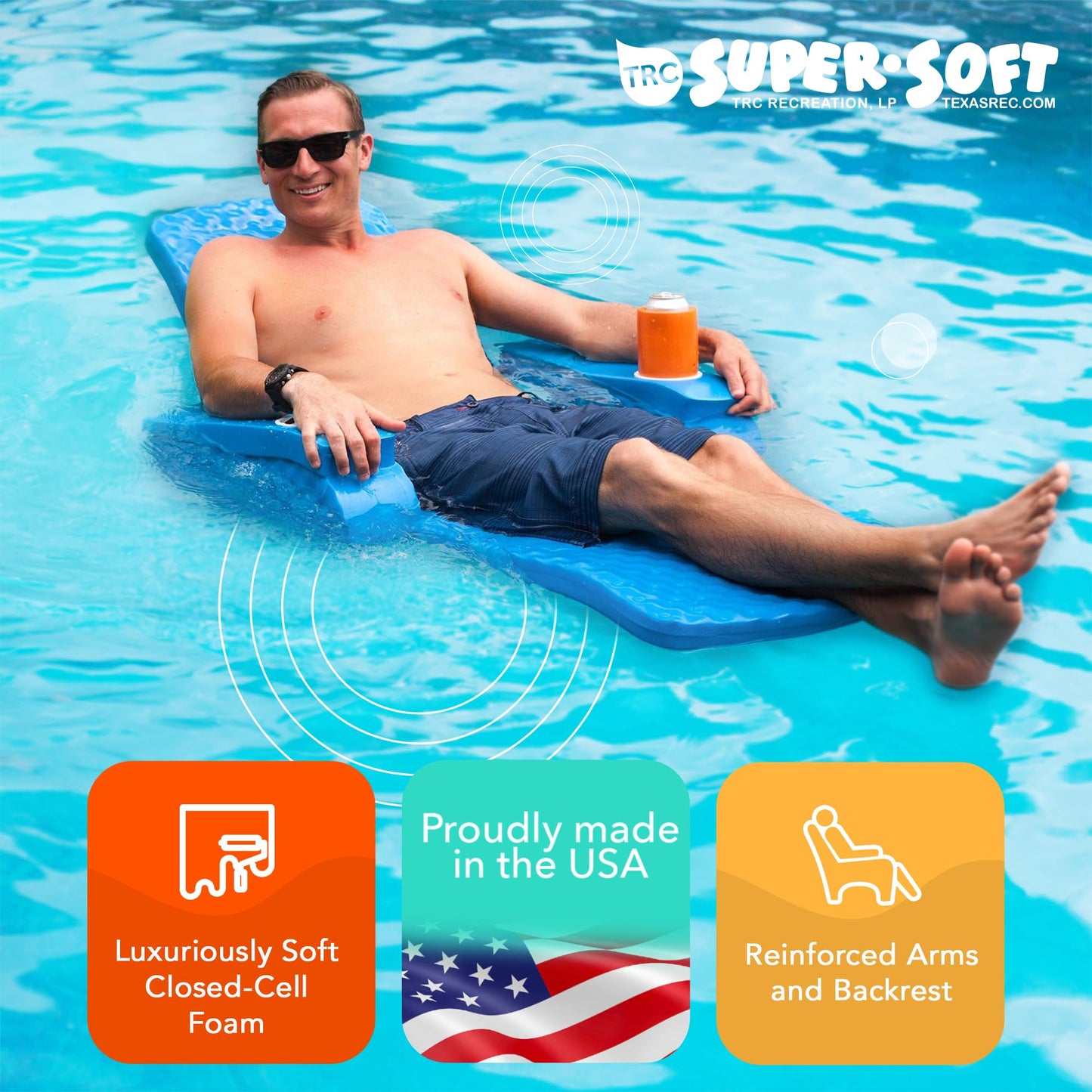 TRC Recreation Large Bronze Folding Baja II Lounger Foam Pool Float with 2 Cup Holders - Portable Beach Essential