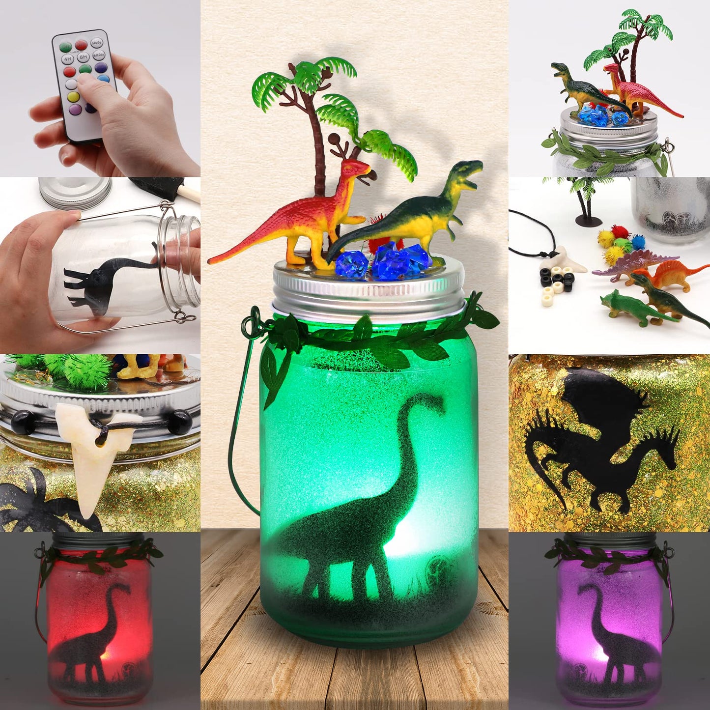 Alritz DIY Dinosaur Toy, Arts and Crafts Lantern Night Light Kits, Gifts for Boys Kids Girls Ages 8 9 10 Years Old and Up