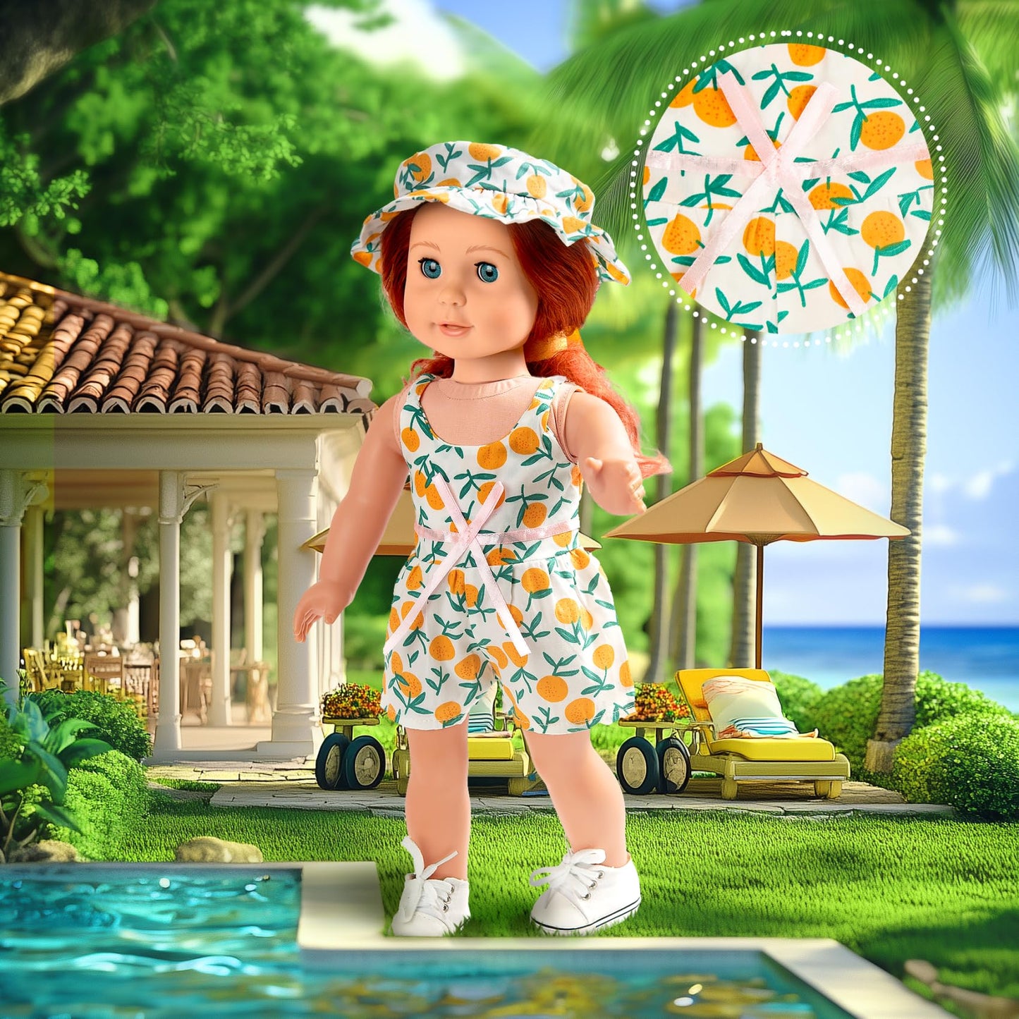 18-Inch-Doll-Clothes-Accessories Artst 18 Doll Accessories American Doll Clothing Dress Outfit Set With Hat Shoes Socks Waistbag For Girls