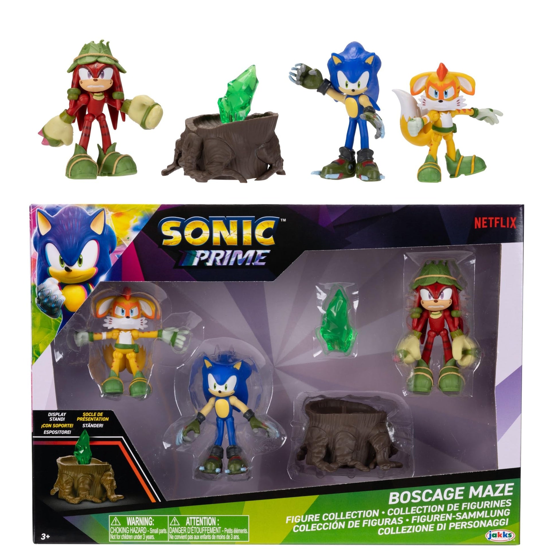 Sonic Prime 2.5-inch Action Figures Bos Cage Maze Themed 5 Pieces: Sonic, Gnarly Knuckles, Mangey Tails, Tree Stump and Green Sh