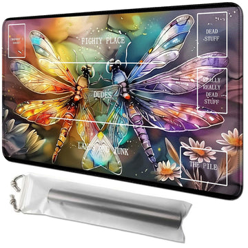 Rwutytiul Dragonfly Card Playmat 24 X 14 Inch With Playmat Tube Bag, Card Gameplay Playmat With Zones Commander Deck Board Mtg R