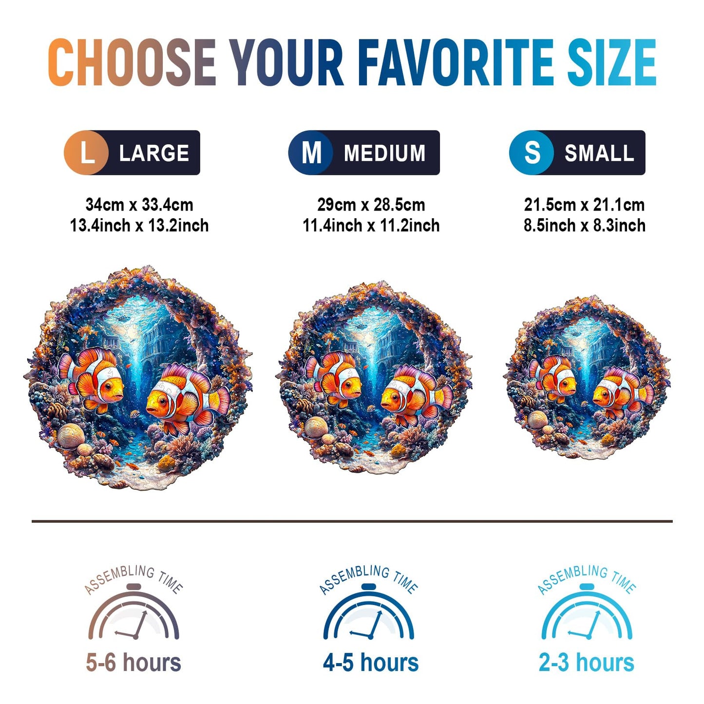 Wooden Puzzles for mature-themeds - Clownfish Journey Wooden Jigsaw Puzzle  Unique Animal Shaped Wood Puzzles mature-themed  Christmas Birthday Gifts for Friends/Family  Home Decor 8.5 * 8.3in 100pcs