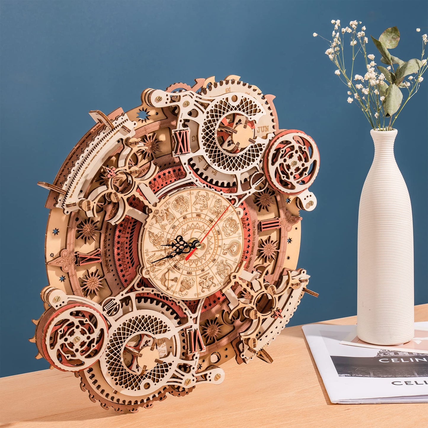 ROBOTIME 3D Wooden Puzzles for mature-themeds  Models for mature-themeds to Build Wooden Steampunk Clock Kit  DIY Mechanical Wall Quartz Aesthetic Room Decor Unique Gift