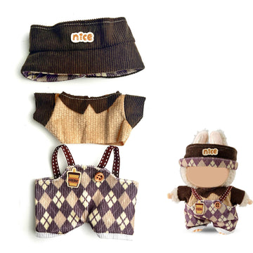 17cm Doll Clothes Labubu Clothes for 6.7inch(17cm) Dolls enhanced Doll Outfit with Hat and Accessories(Clothes Only) (Brown Purple)