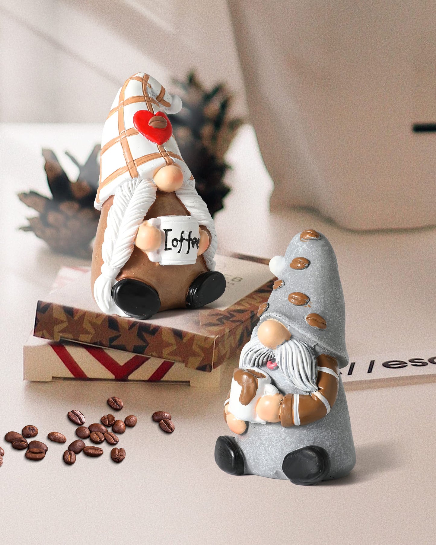 Istatue Coffee Gnomes - Set Of 2 Resin 4-Inch Swedish Collectible Figurines Couple And Coffee Bar Accessories For Counter Valentine Decor (Coffee Gnomes)
