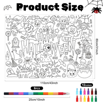 Giant Halloween Coloring Poster With 6 Stacking Crayons, Bat Ghost Party Favor Set Jumbo Paper Coloring Banner Large Art Crafts