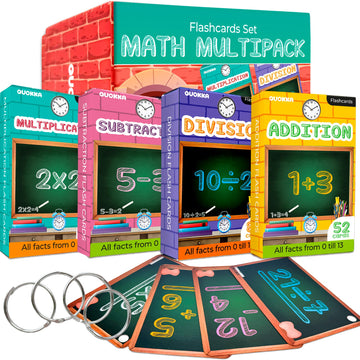Quokka Math Flash Cards For Kids Ages 4-8 - Addition And Subtraction, Multiplication And Division Games For Kids 5-7 - 278 Double-Sided Flashcards For Studying | Large Bold Fonts | Flash Card Rings