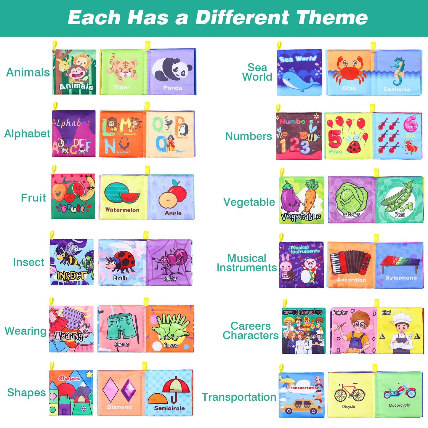 Baby Bath Books, Fabric Soft Baby Cloth Books, Early Education Toys, Waterproof Baby Books For Toddler, Newborn, Infants Perfect Shower Toys, Kids Bath Toys Baby Gift (12Pcs)
