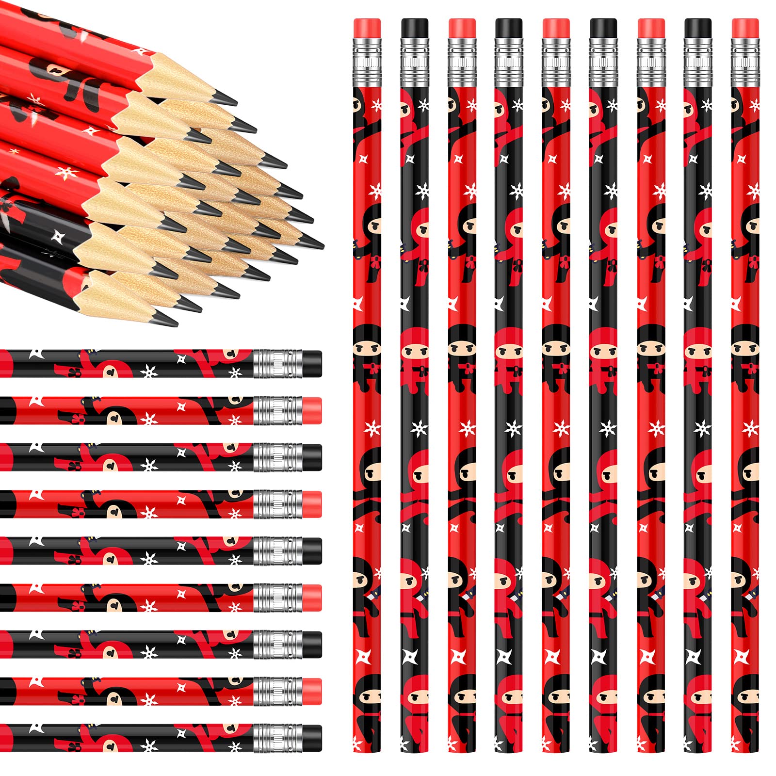 Nezyo 24 Pcs Ninja Pencils for Kids Ninja Party Favor Pencils with Eraser Ninja Birthday Party Decorations for Christmas Gift Sc