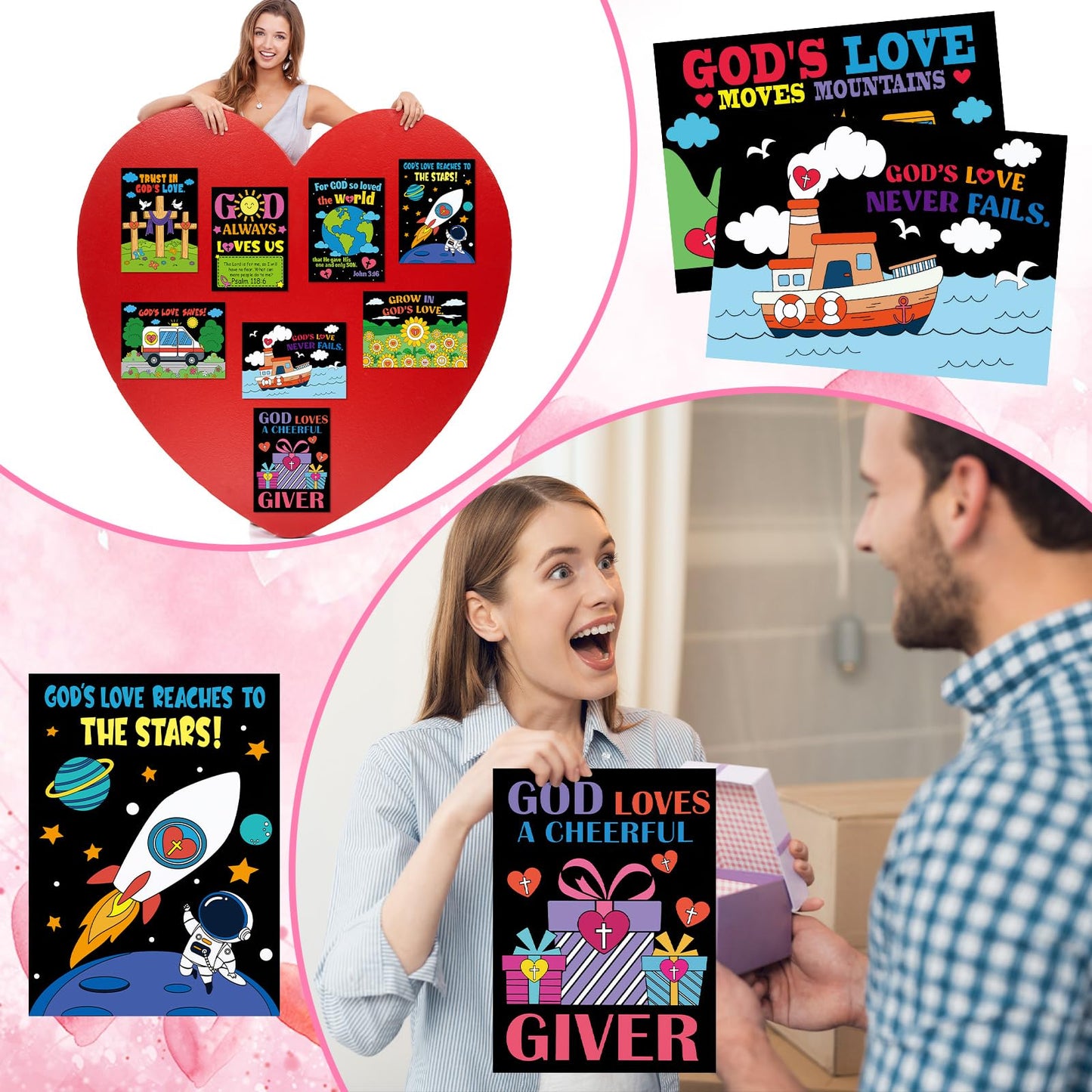 Zhanmai 30 Pcs Religious Valentine Coloring Poster Color Your Own Gods Love Posters DIY Christian Cross Crafts Bible Scripture