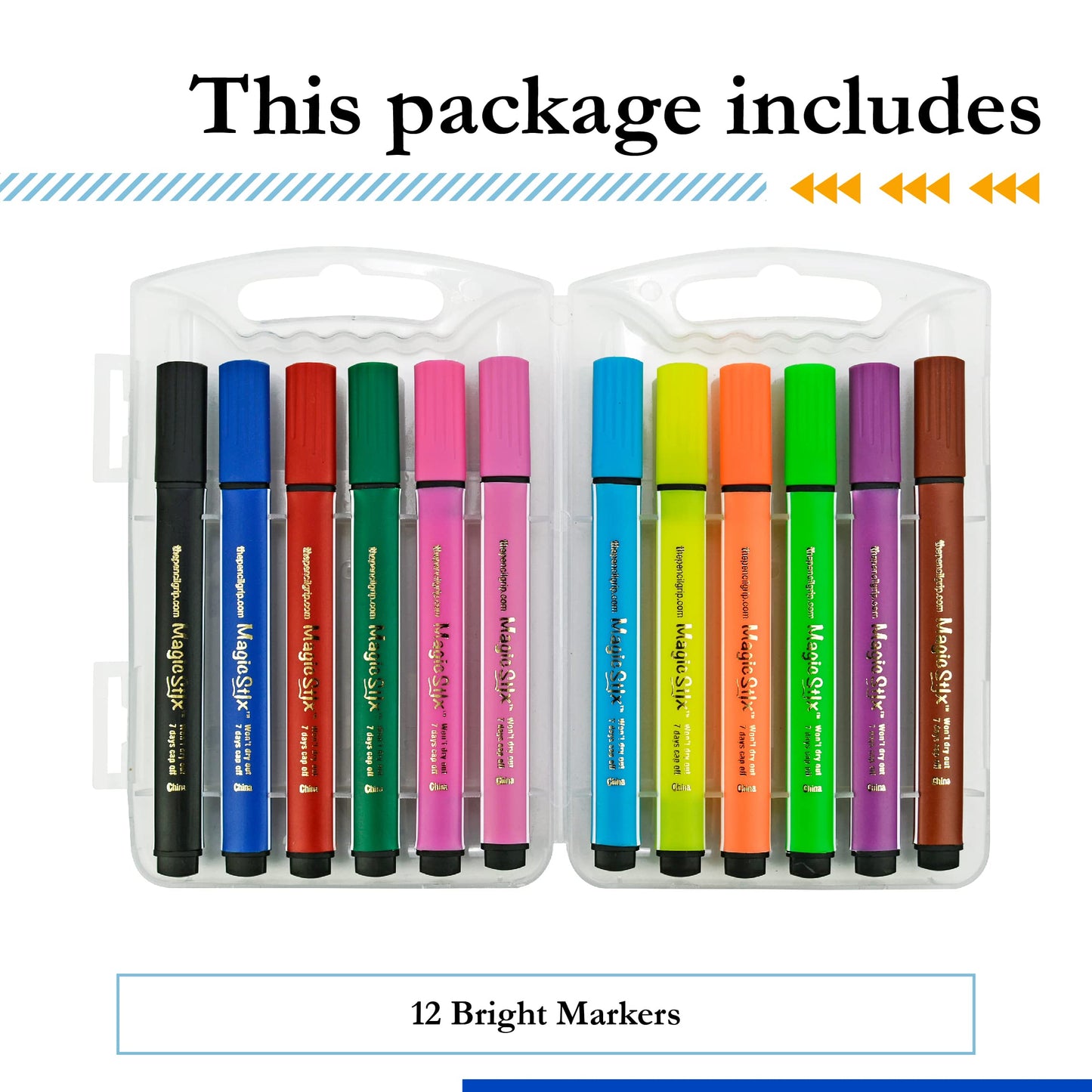 The Pencil Grip Magic Tri Stix, Non-Toxic and Washable Markers For Kids, 12 Assorted Markers, TPG-395