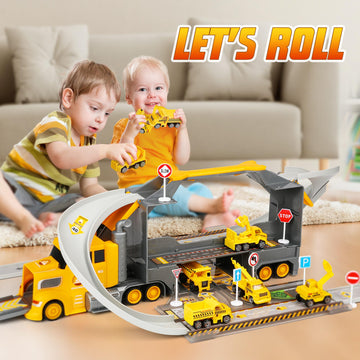 Carsky Truck Toy Cars for Toddlers Race Track Playset, 7in1 Construction Truck Toys in Transport Car Carrier, Cars Toys Gift for