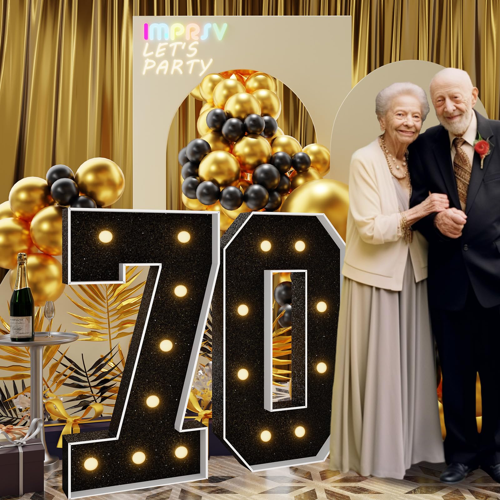 Imprsv 3Ft Black 70Th-Birthday Decorations Numbers: 70Th Birthday Party Anniversary Decorations Large Light Up Numbers 70 For Me