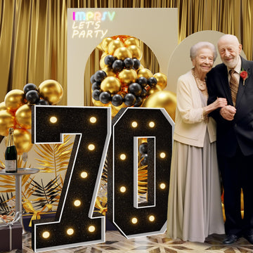 Imprsv 3Ft Black 70Th-Birthday Decorations Numbers: 70Th Birthday Party Anniversary Decorations Large Light Up Numbers 70 For Me