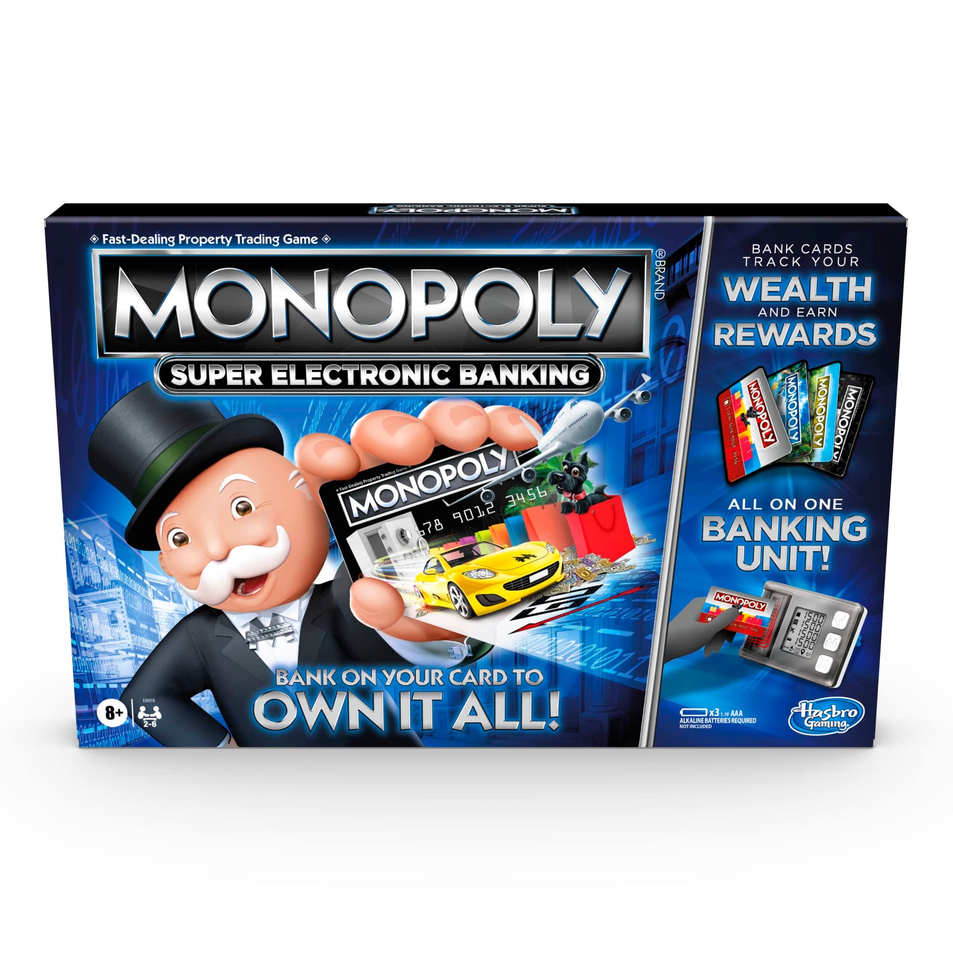 Hasbro Gaming Monopoly Super Electronic Banking Board Game, Electronic Banking Unit, Choose Your Rewards, Cashless Gameplay Tap Technology, For Ages 8 And Up