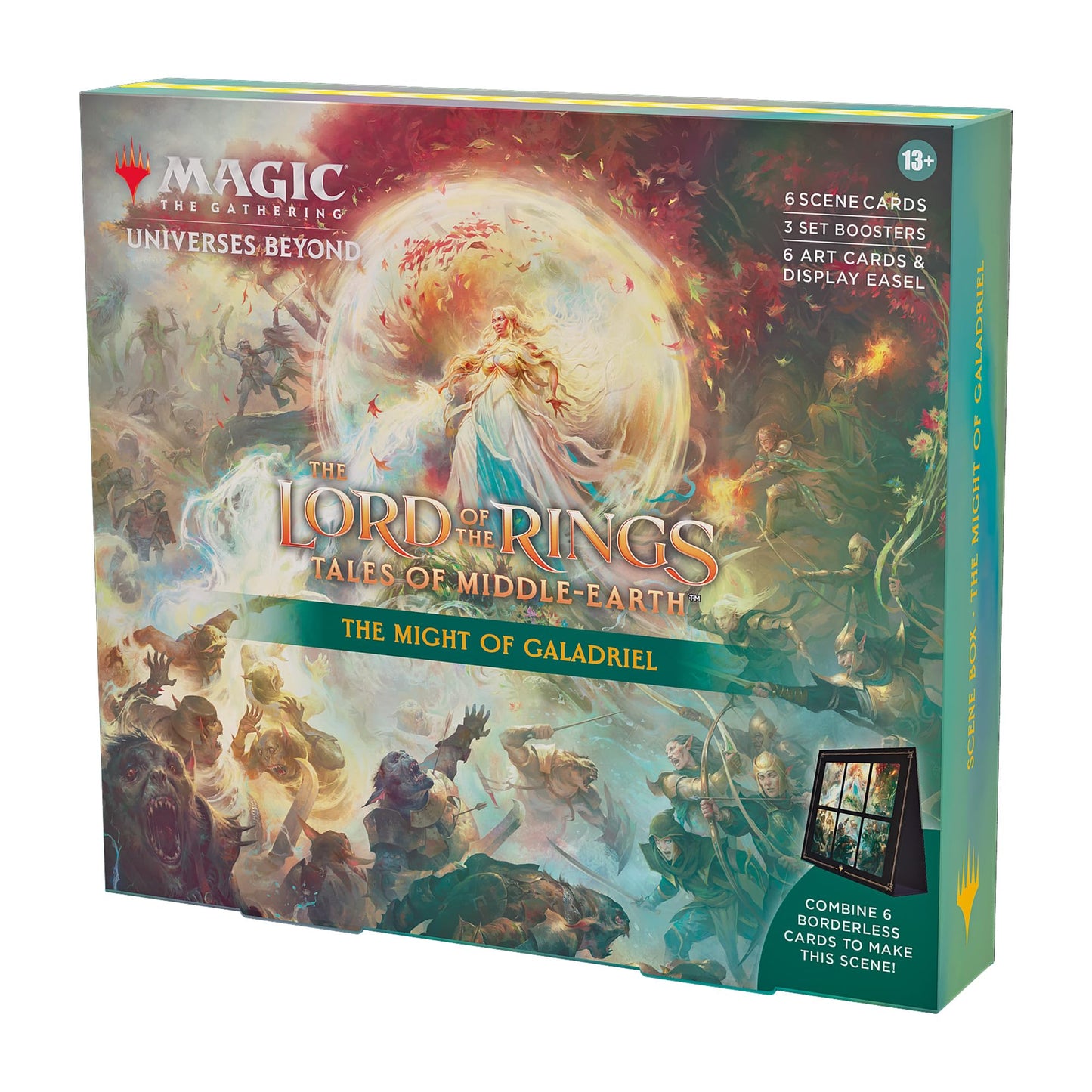 Magic The Gathering Scene Box - The Might of Galadriel, 6 Scene Cards, 6 Art Cards, 3 Set Boosters, Multicolor, Model D34840000