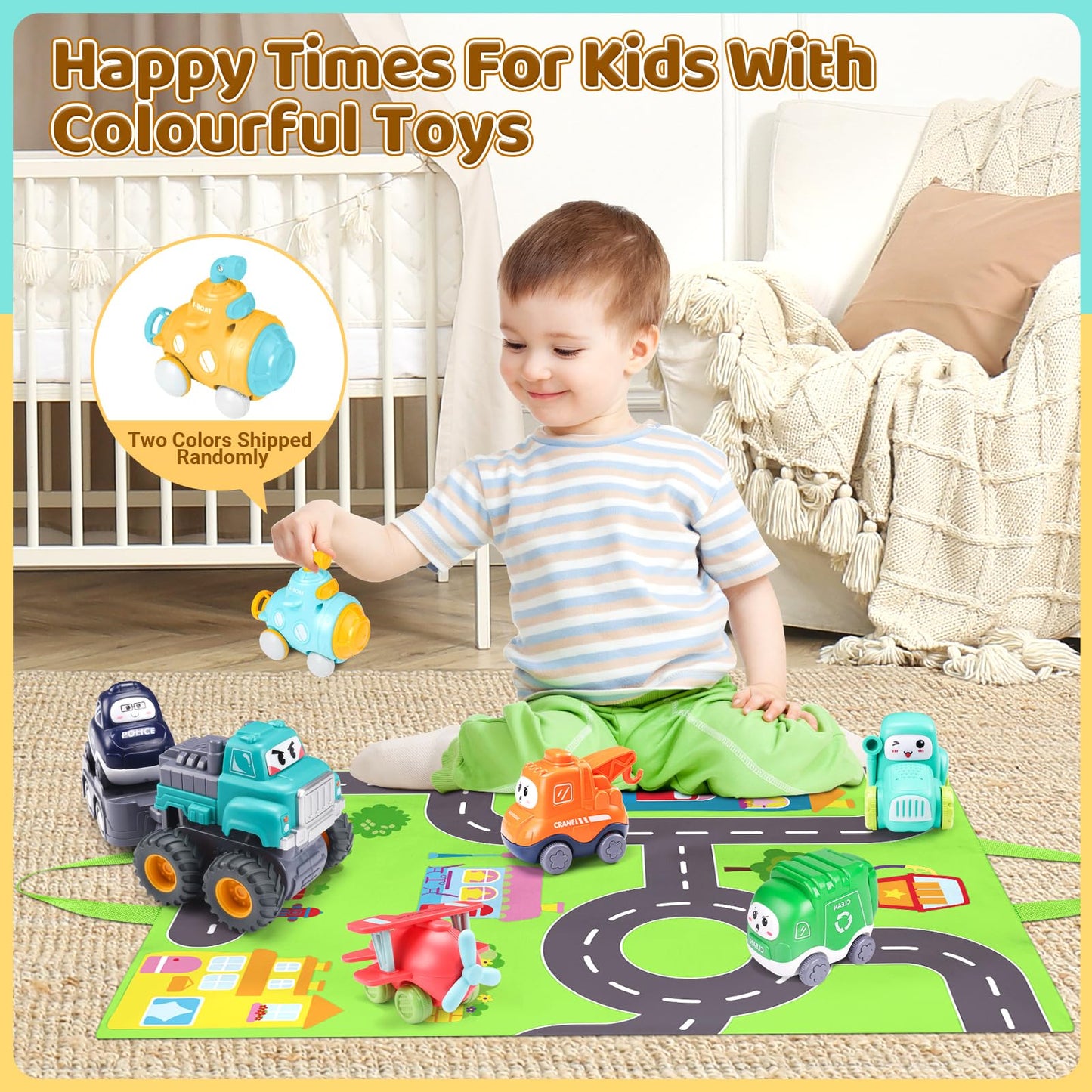 Funmission Baby Boy Toys, Baby Toy Cars 7 Pack, Toys For Boys Aged 18 Months +, Toddler Toys Age 2-3, 7 Toy Cars With Storage Ba