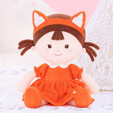 Onetoo First Baby Doll Plush Rag Doll Sleeping Cuddle Buddy Doll Soft Baby Doll For Girls Wear Fox Costume Reddish Brown Dress14(Milly Series)