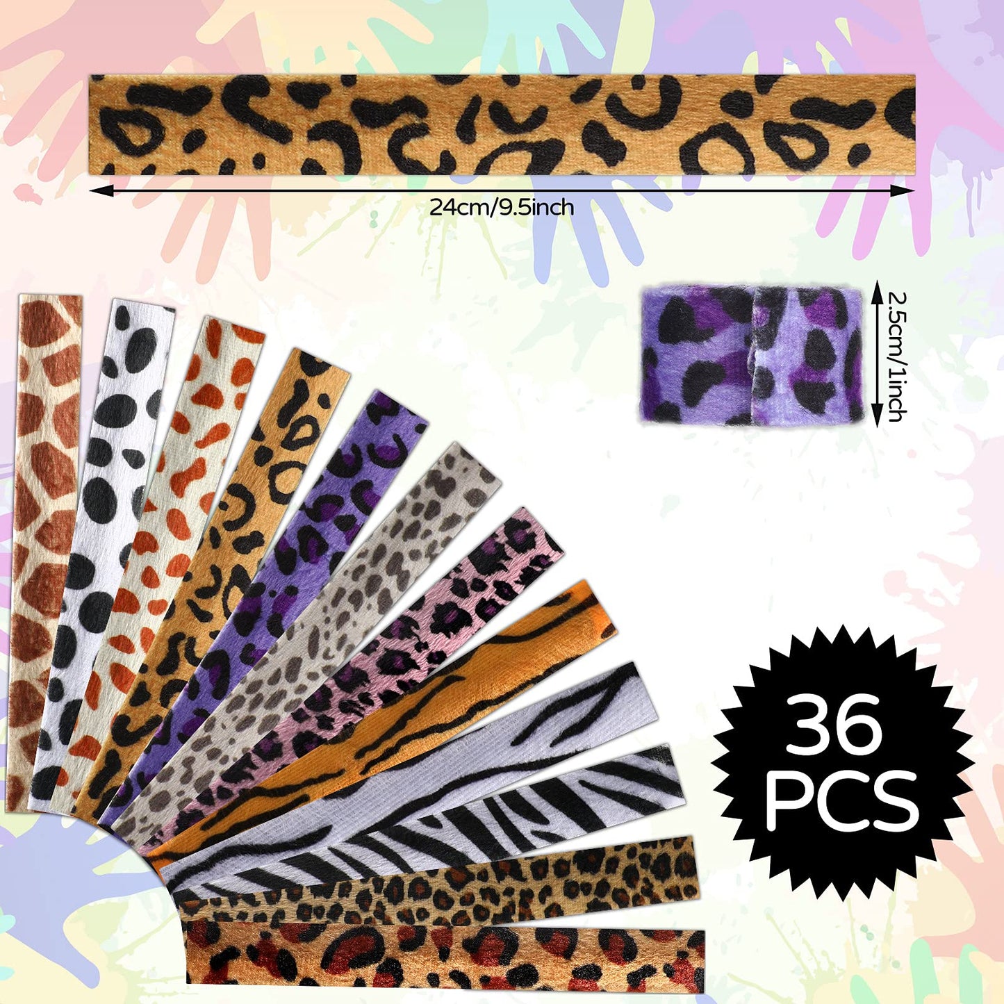 Zhanmai 36 Pieces Jungle Animal Print Slap Bracelets Safari Print Slap Snap Bracelets Slap Bands with Cheetah Zebra Tiger and Co