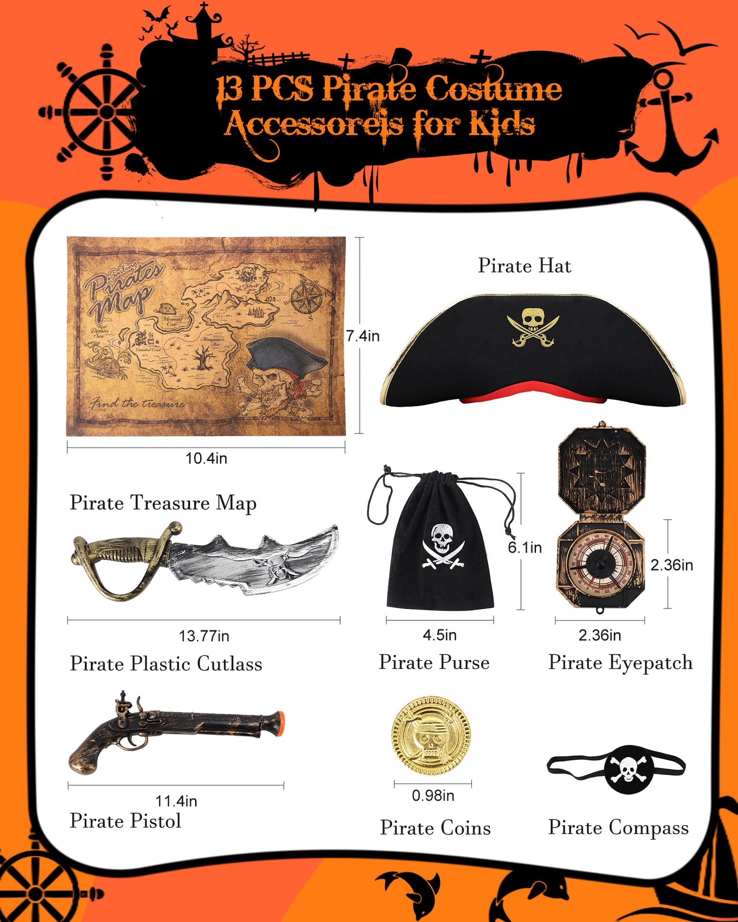 PARTTELY Pirate Costume Set for Boys  Kids Pirate Costume Set for Toddler Halloween Dress Up  Themed Party (8-10Y) Red