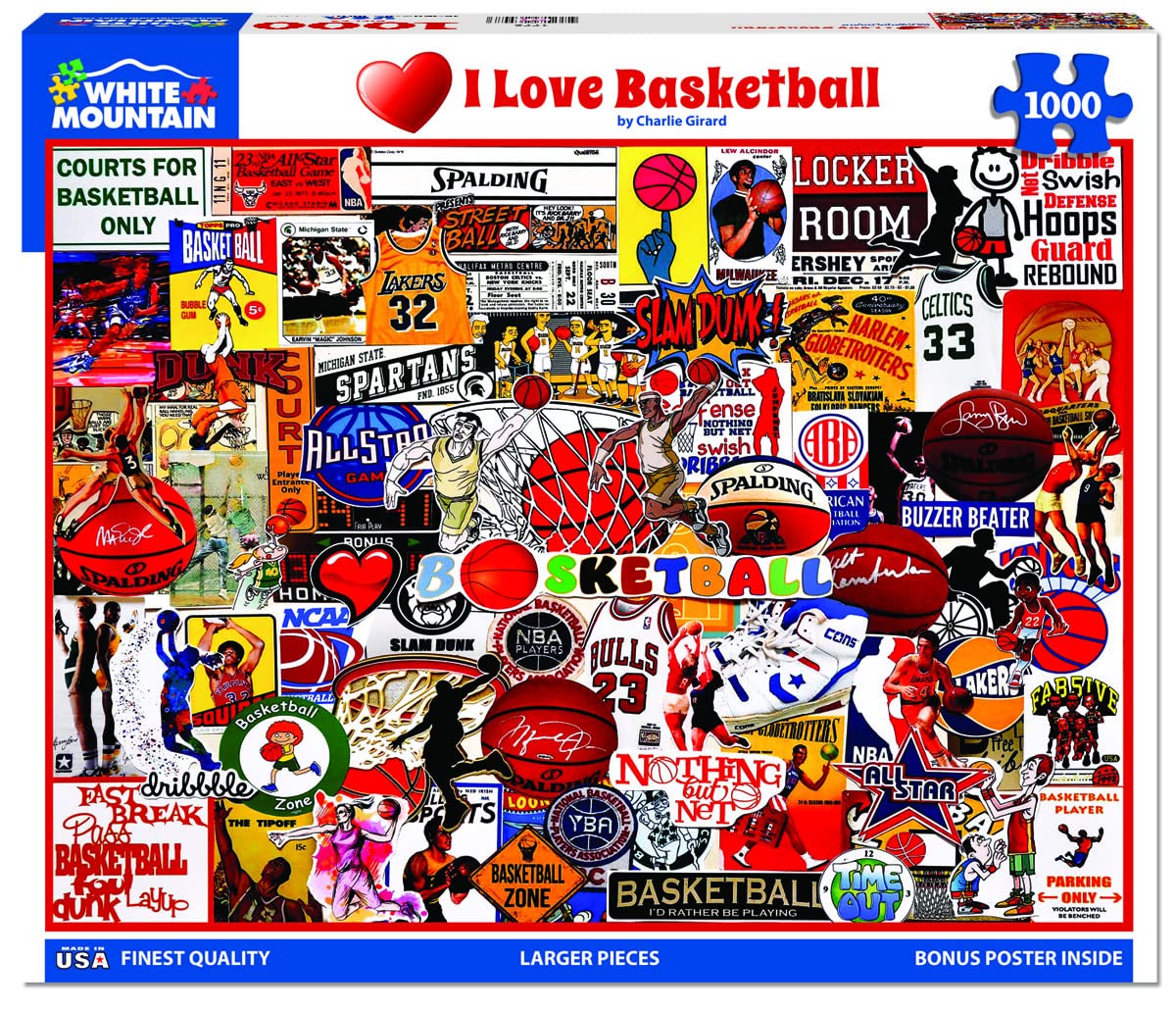 White Mountain 1000 Piece Jigsaw Puzzle - I Love Basketball, Engineered Wood, Model 1772