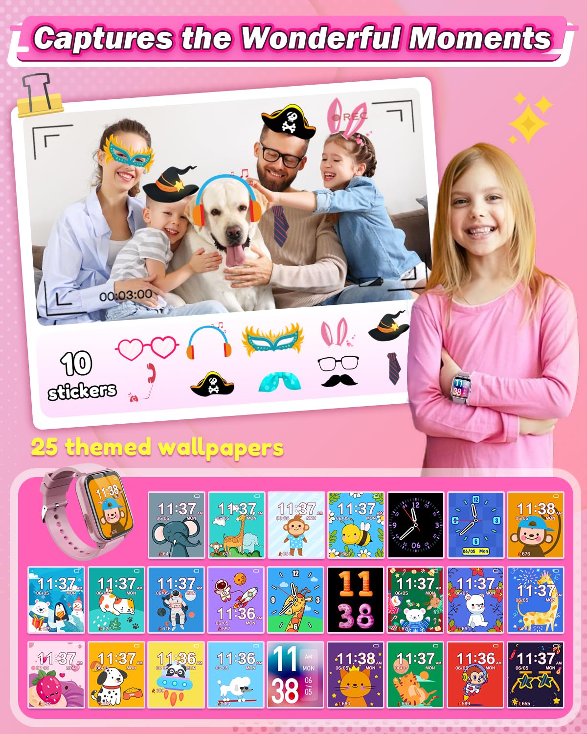 Sueseip Kids Smart Watches Girls Toys Age 6-8, Hd Touchscreen Dual Cameras Kids Watch For Girls Ages 8-10, Kids Toy With 26 Game
