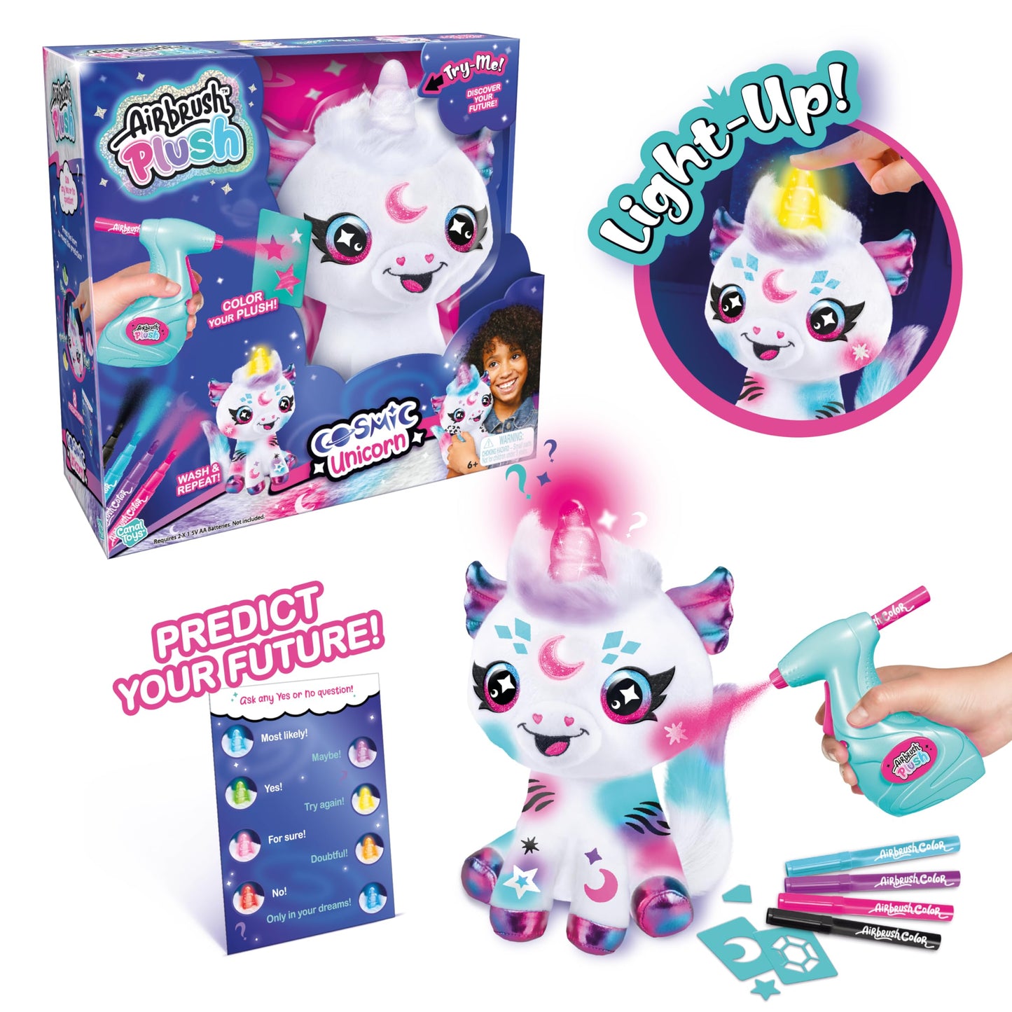 Canal Toys Airbrush Plush Unicorn - Light Up, Customizable Spray Art, Multi-Color, Model 228387, Ages 6+