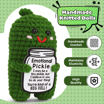 Positive Dill Pickle Crochet Small Emotional Pickle Doll Support Gift - Inspirational Christmas Crochet Cucumber, Handmade Pickl