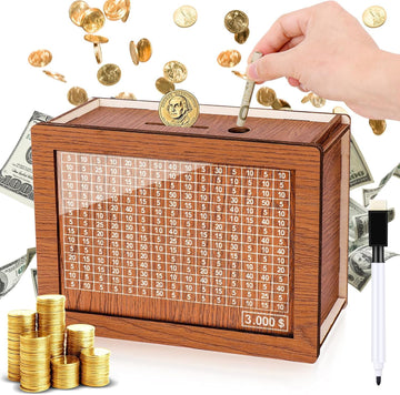 Homgaty Wooden Money Box Money Bank, Countdown Money Saving Box With 3000 Dollars Target, Money Box With Money Target And Numbers To Check For Boys Girls (3000 Usd)