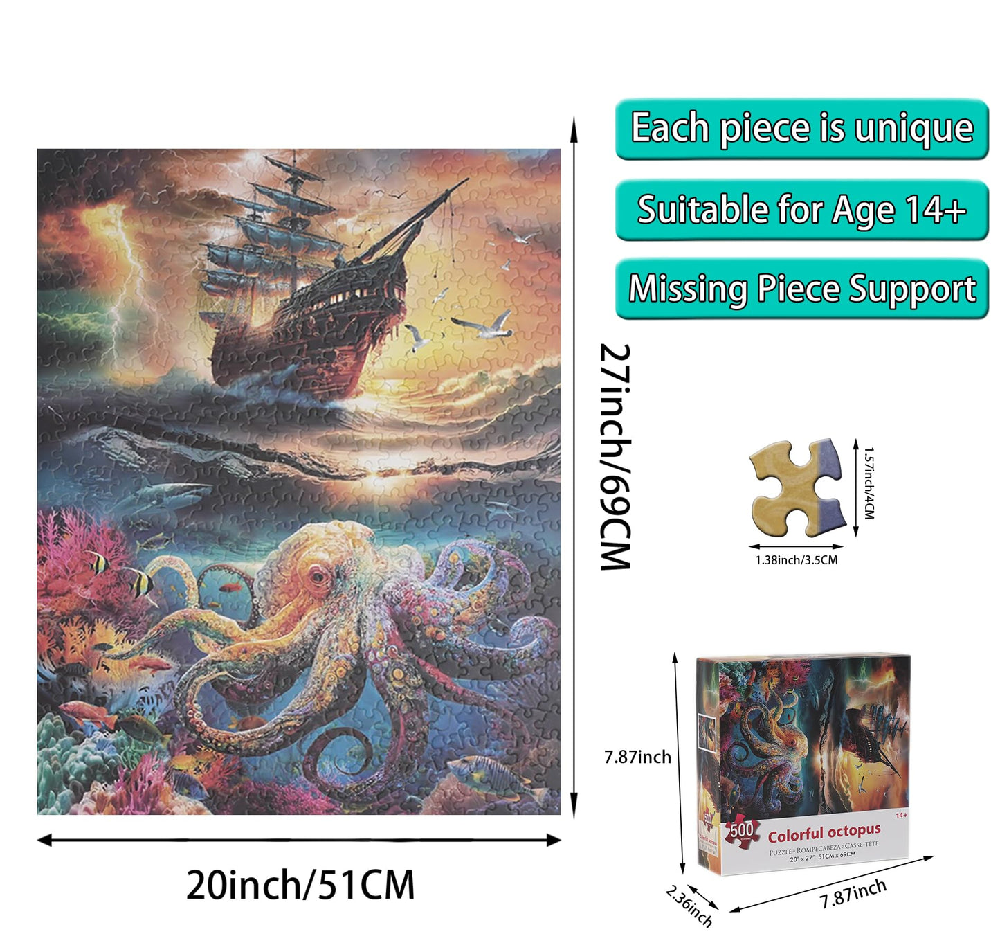 Lztangguo 500 Piece Jigsaw Puzzle - Nautical Octopus Design, Challenging Paper Puzzle, Colorful Artwork for Adults
