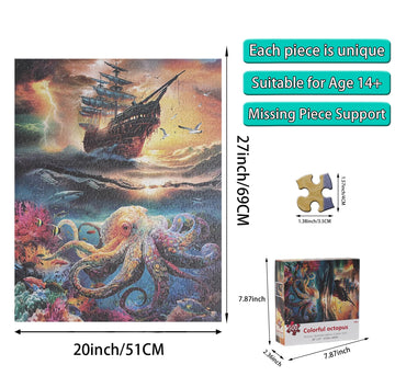Lztangguo 500 Piece Jigsaw Puzzle - Nautical Octopus Design, Challenging Paper Puzzle, Colorful Artwork for Adults