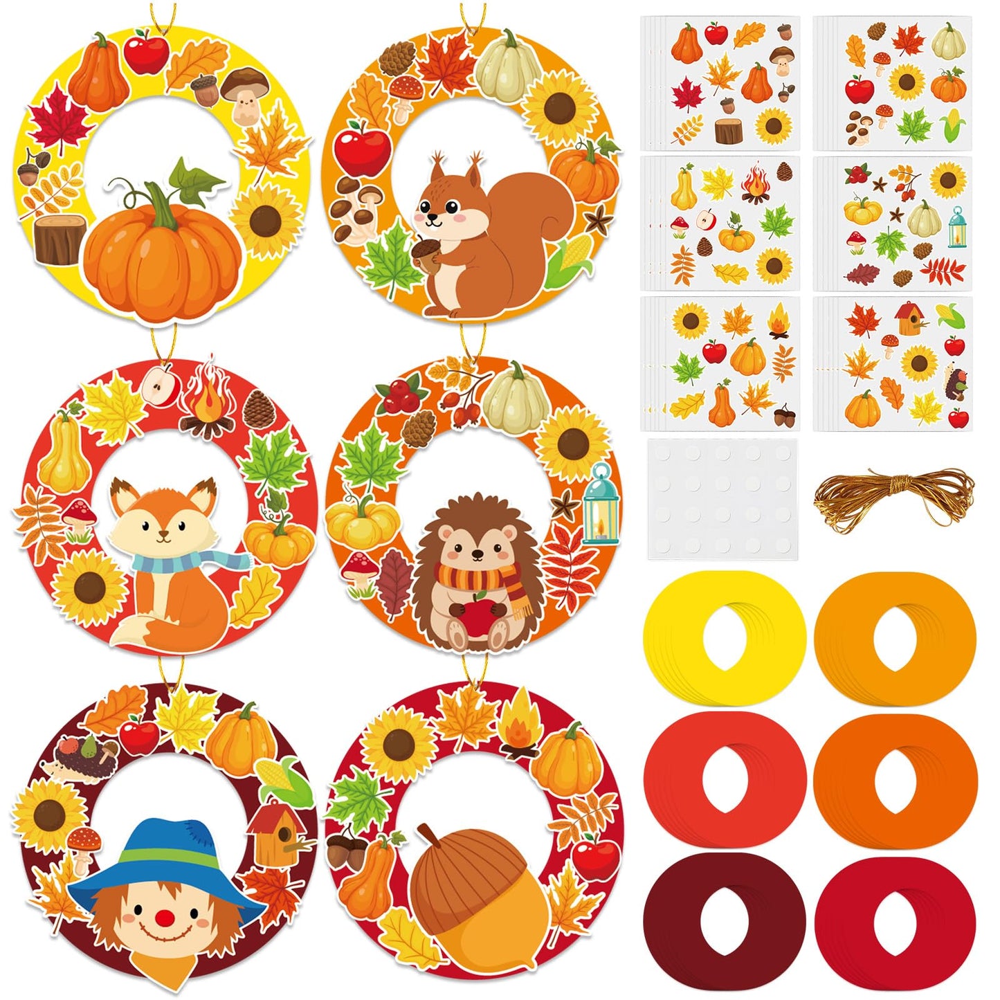 36 Sets Fall Animal Wreath Craft Kits DIY Autumn Scarecrow Pumpkins Paper Wreath Hanging Ornaments Make Your Own Thanksgiving Pa