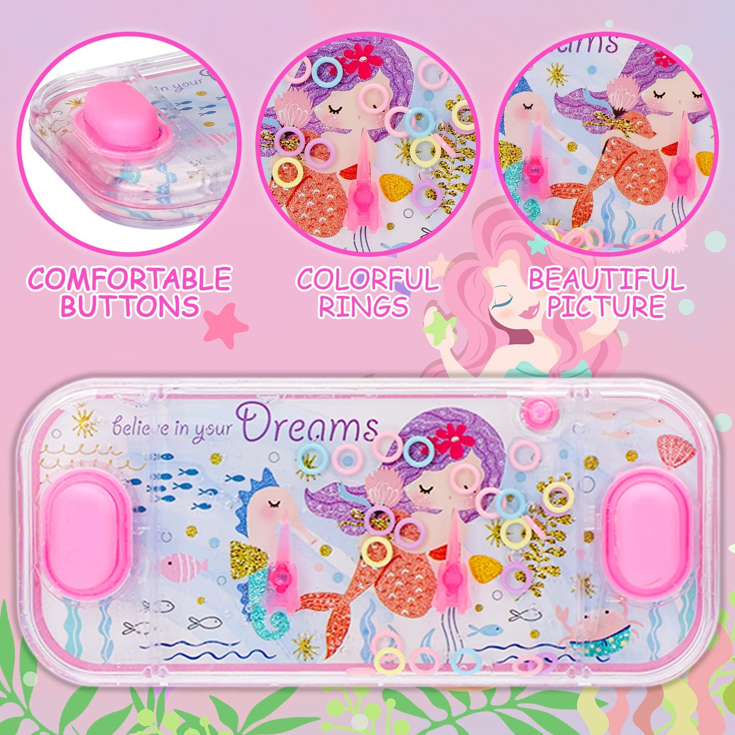 Sevenq Handheld Water Games, 4 Packs Mermaid Theme Water Toss Ring Game Aqua Toy Water Ring Game For Kids Handheld Stocking Stuffers
