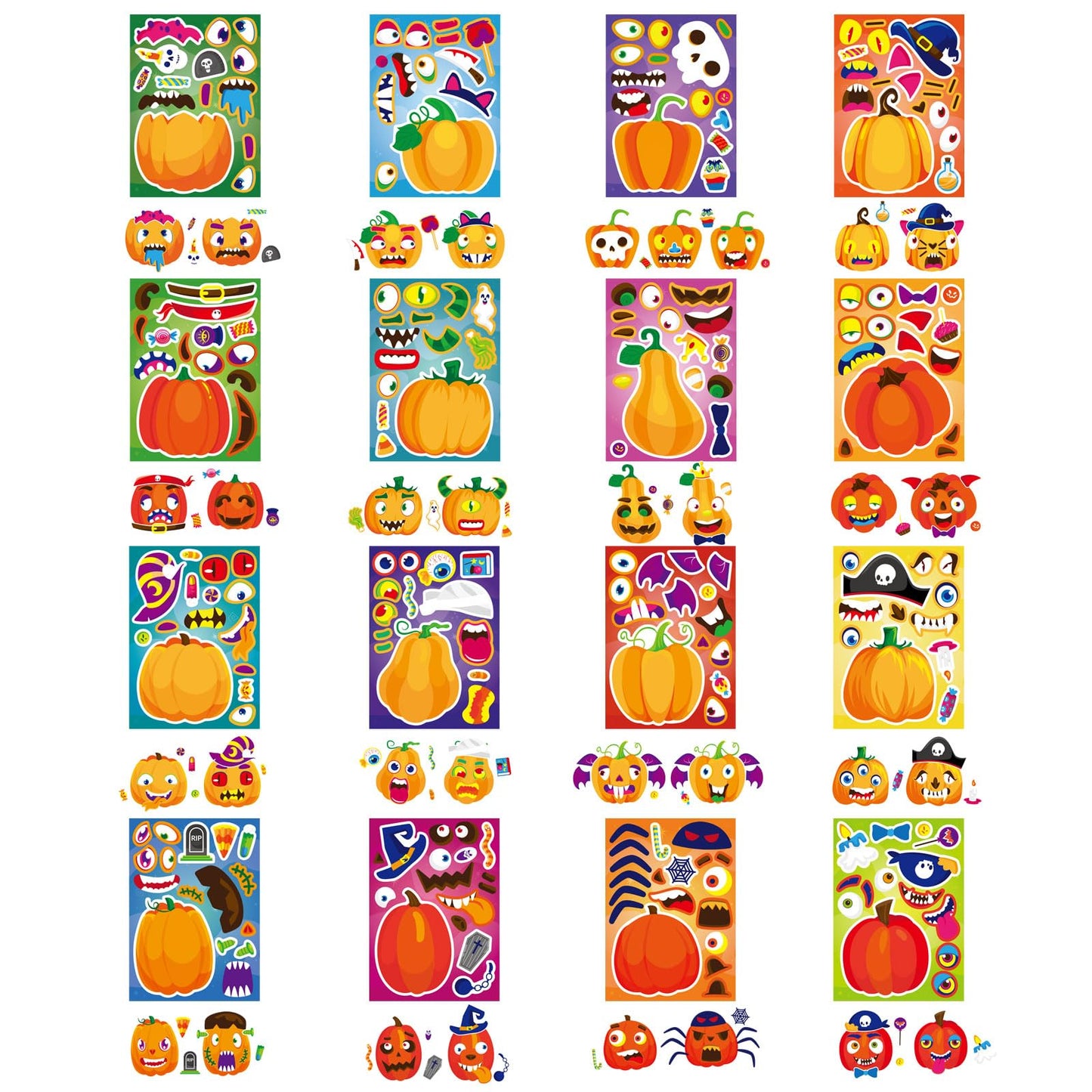 32 Sheets Halloween Pumpkin Stickers, Halloween Make A Face Stickers For Kids, 16 Different Pumpkin Designs, Make Your Own Hallo