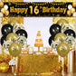16Th Birthday Decorations For Boys Girls Black And Gold Happy Birthday Yard Banner 18Pcs 16Th Birthday Confetti Balloons For Kids 16 Years Old Anniversary Birthday Party Supplies Outdoor Yard Decor