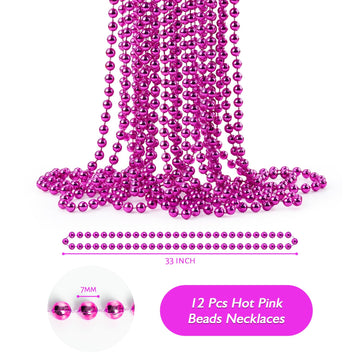 ZZYFGH 33'' 7mm St Patricks Day Beads Necklace, Metallic Hot Pink Bead Necklace Bulk, Mardi Gras Round Beaded Necklaces for Part