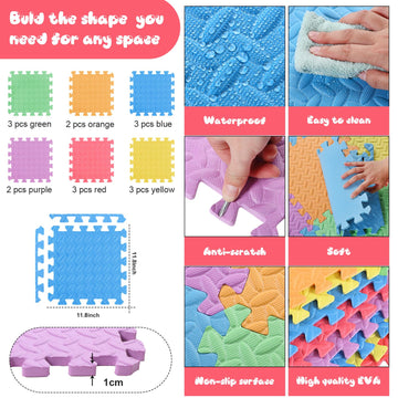 Shihanee Foam Floor Baby Tiles Foam Floor Mats Play Mats Bulk With Borders Interlocking For Kids Baby Playroom Nursery Gym (Colo