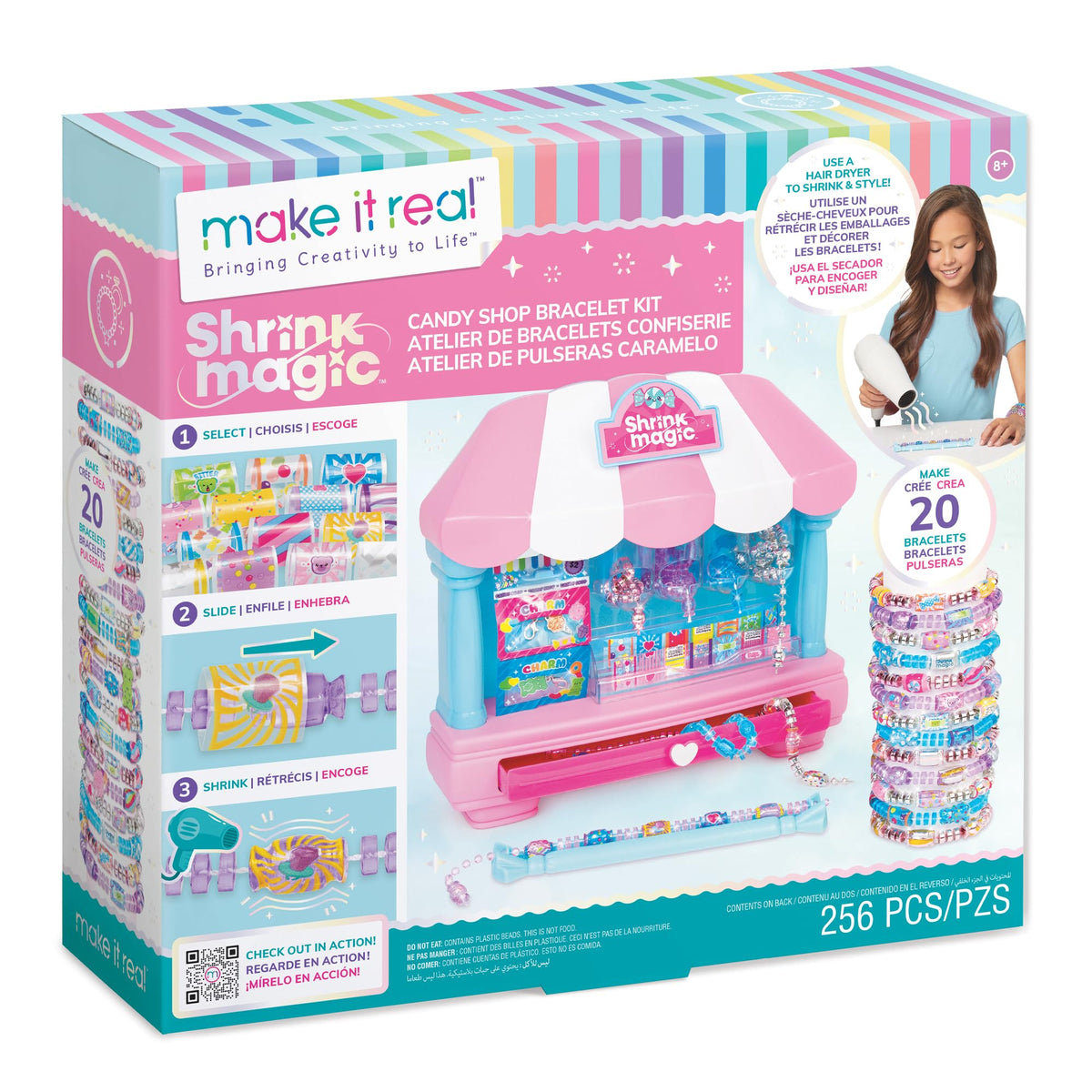 Make It Real:Shrink Magic Candy Shop Bracelet Kit  Create 20 Bracelets, Use A Hair Dryer to Shrink & Style, DIY Jewelry Kit, Gi