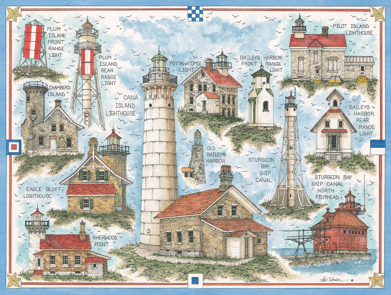 Heritage Puzzle 550 Piece Jigsaw - Lighthouses of Door County, Frameable 18"x24", Cardboard