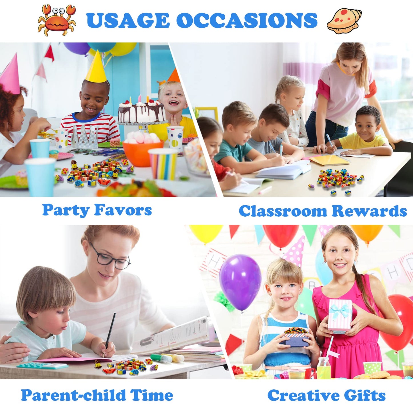 300 Pieces Mini Erasers For Kids Bulk Assorted Novelty Sea Animal Pencil Erasers For Classroom Party Favor Home School Work Rewa