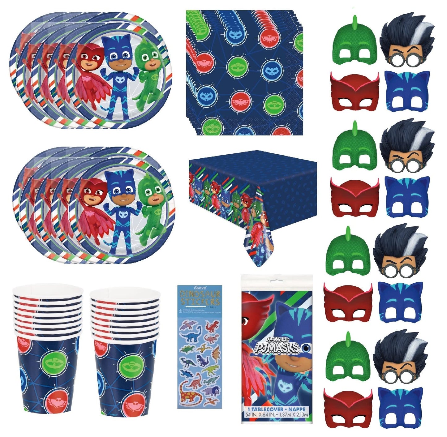 PJ Masks Birthday Party Supplies Decoration Bundle includes Lunch Plates, Napkins, Cups, Table Cover, Paper Masks (Bundle for 16
