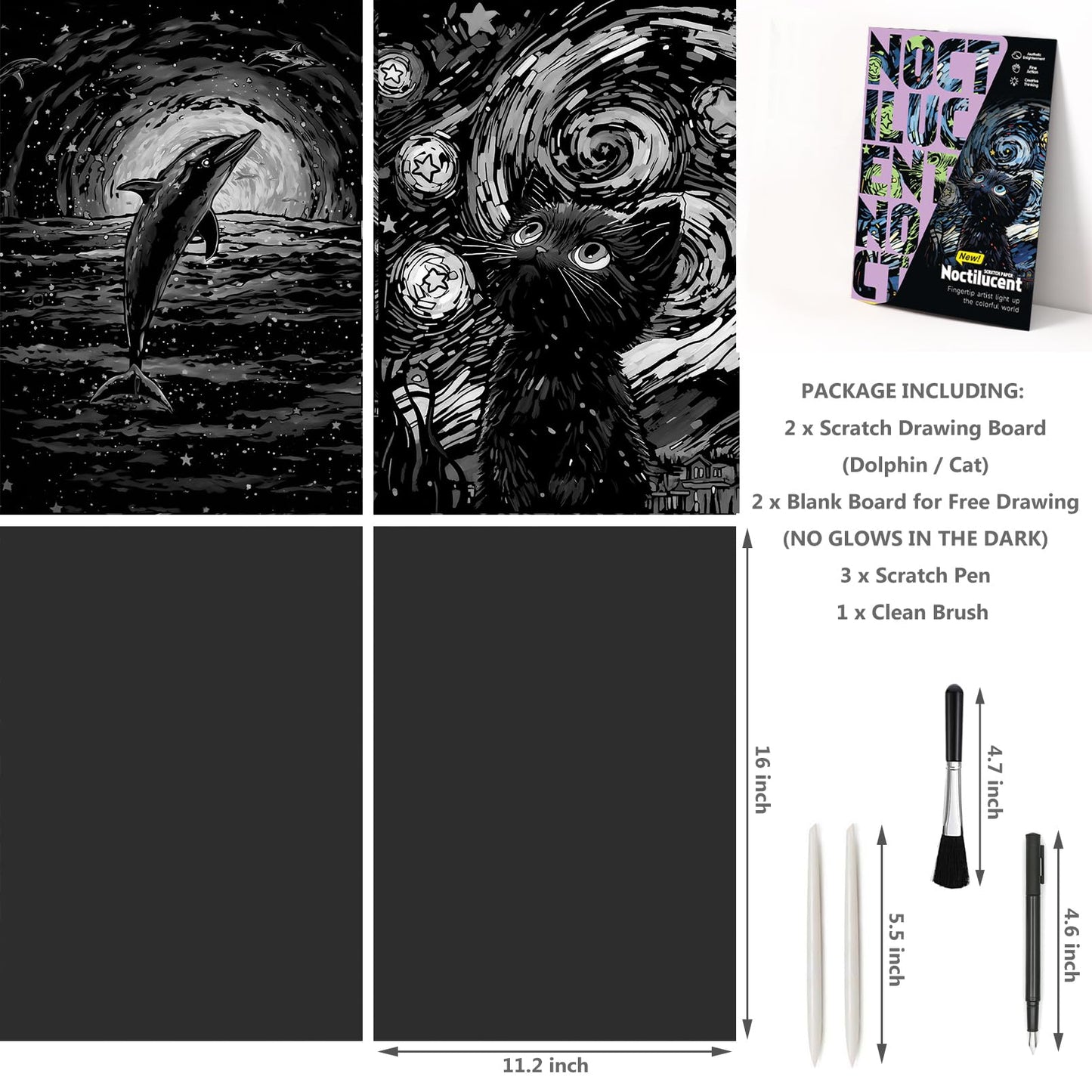 VTEAS Glow in The Dark Scratch Art Rainbow Painting Paper, 2 Pack Van Gogh Style Engraving Art Creative Craft Tools Set, Fun Mag