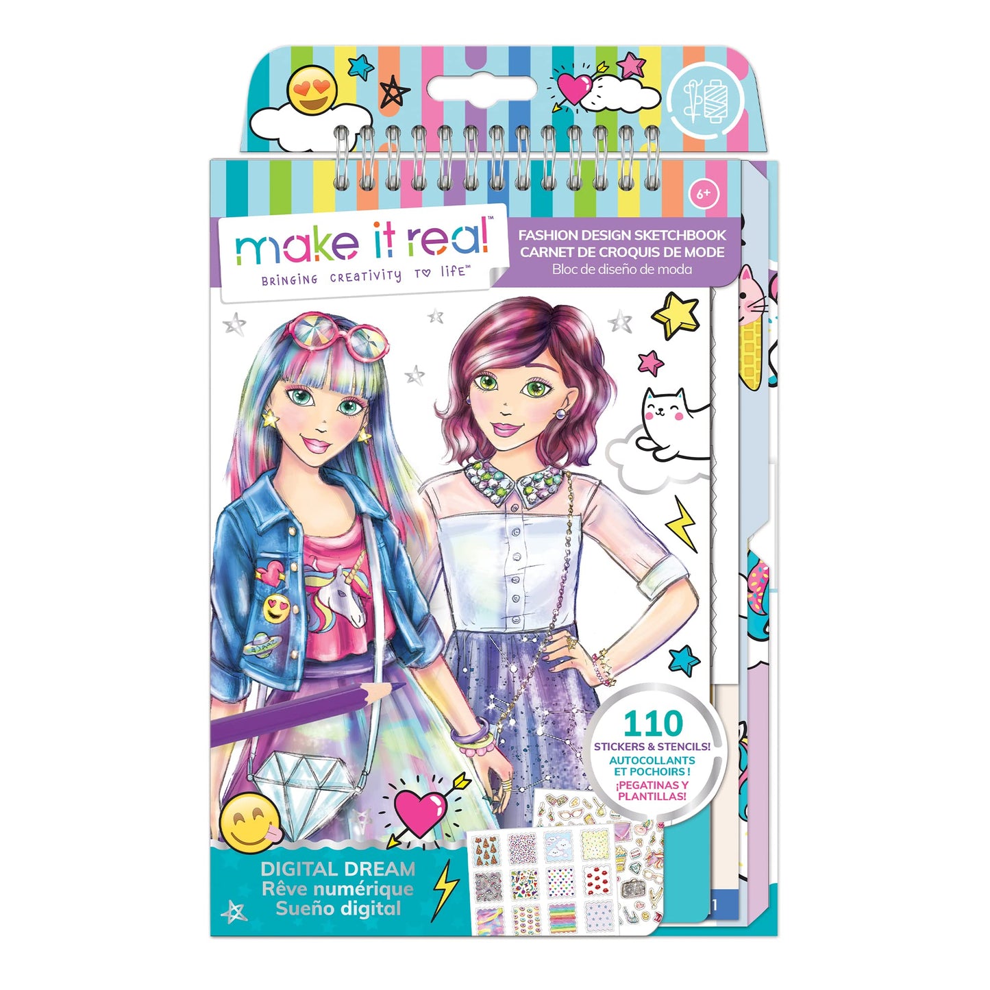 Make It Real: Fashion Design Sketchbook: Digital Dream - Includes 110 Stickers & Stencils, Draw Sketch & Create, Fashion Colorin