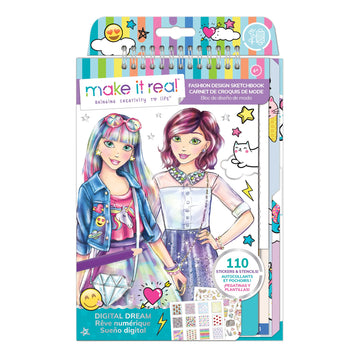 Make It Real: Fashion Design Sketchbook: Digital Dream - Includes 110 Stickers & Stencils, Draw Sketch & Create, Fashion Colorin