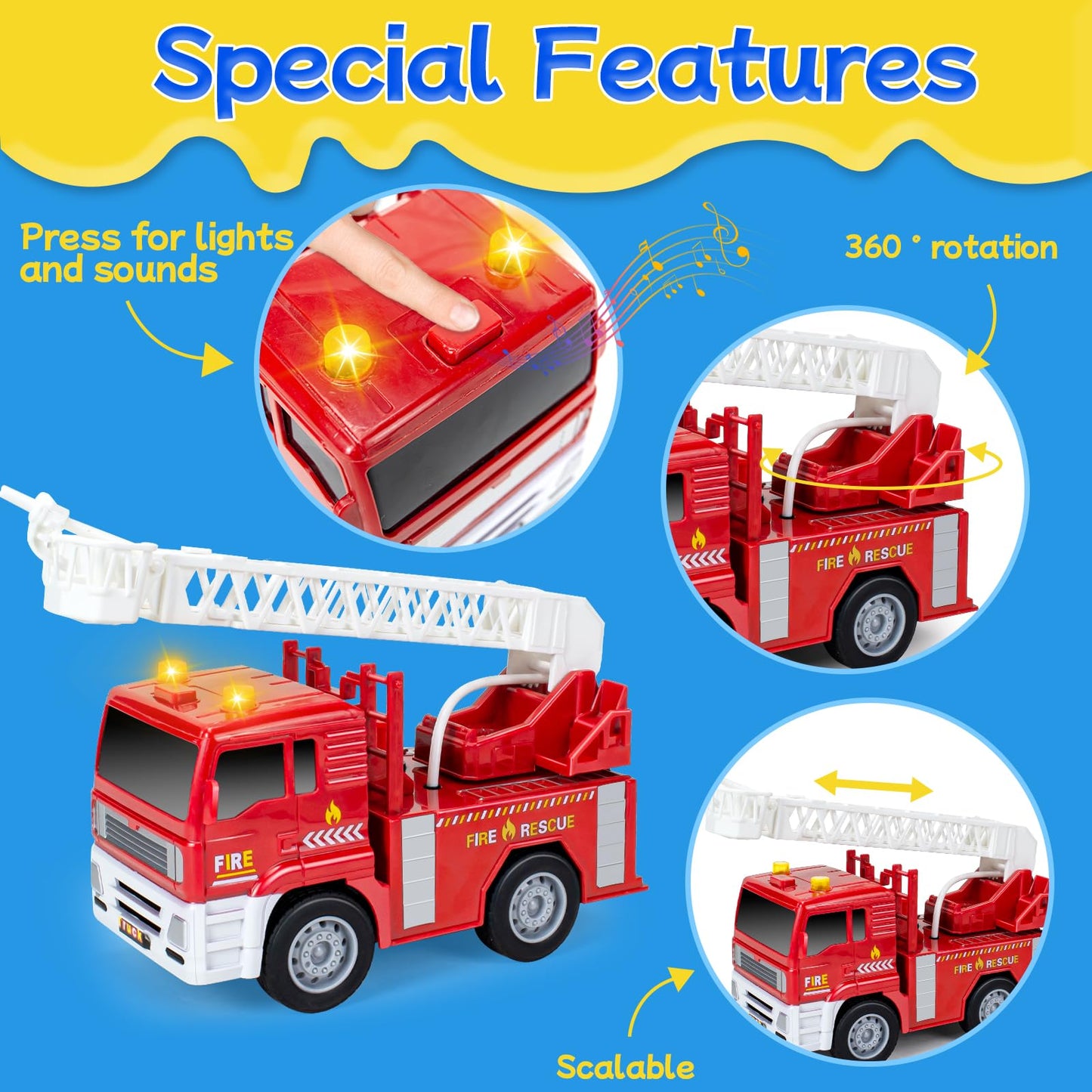 4 Pack Toy Cars- Fire Truck& Ambulance& Helicopter& Play Police Car Toys Set for 2 3 4 5 6 Year Old Boys Toddlers Gift, Emergenc