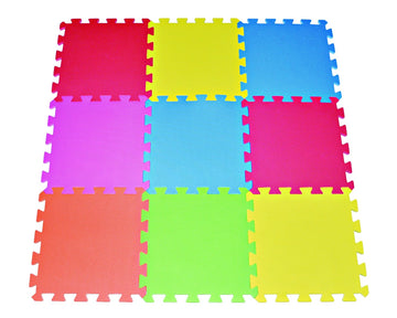 Poco Divo 9-Tile Multi-Color Exercise Mat, Solid Foam Eva Playmat, Baby Safety 9Sqft Soft Play Floor, Square Tiles Kids Interloc