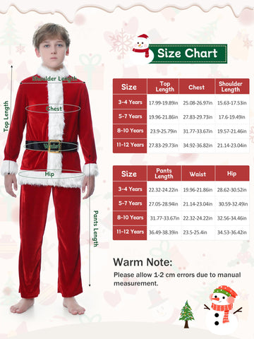 Fancyfun Santa Claus Costume For Kids, 9Pcs Boys Christmas Suit Kids Santa Costume Outfit Velvet For Boys Christmas Cosplay, 3-4